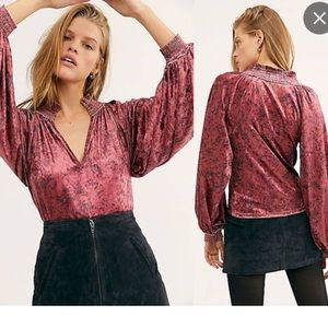 Free People Crushed Velvet Go Get Em Top, size Small, Wine Red, Dark Pink